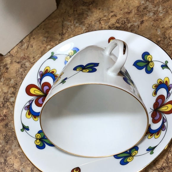 Porsgrund Norway Farmers Rose Demitasse Cup & Saucer (Rim, Gold Trim) Set - Picture 8 of 13